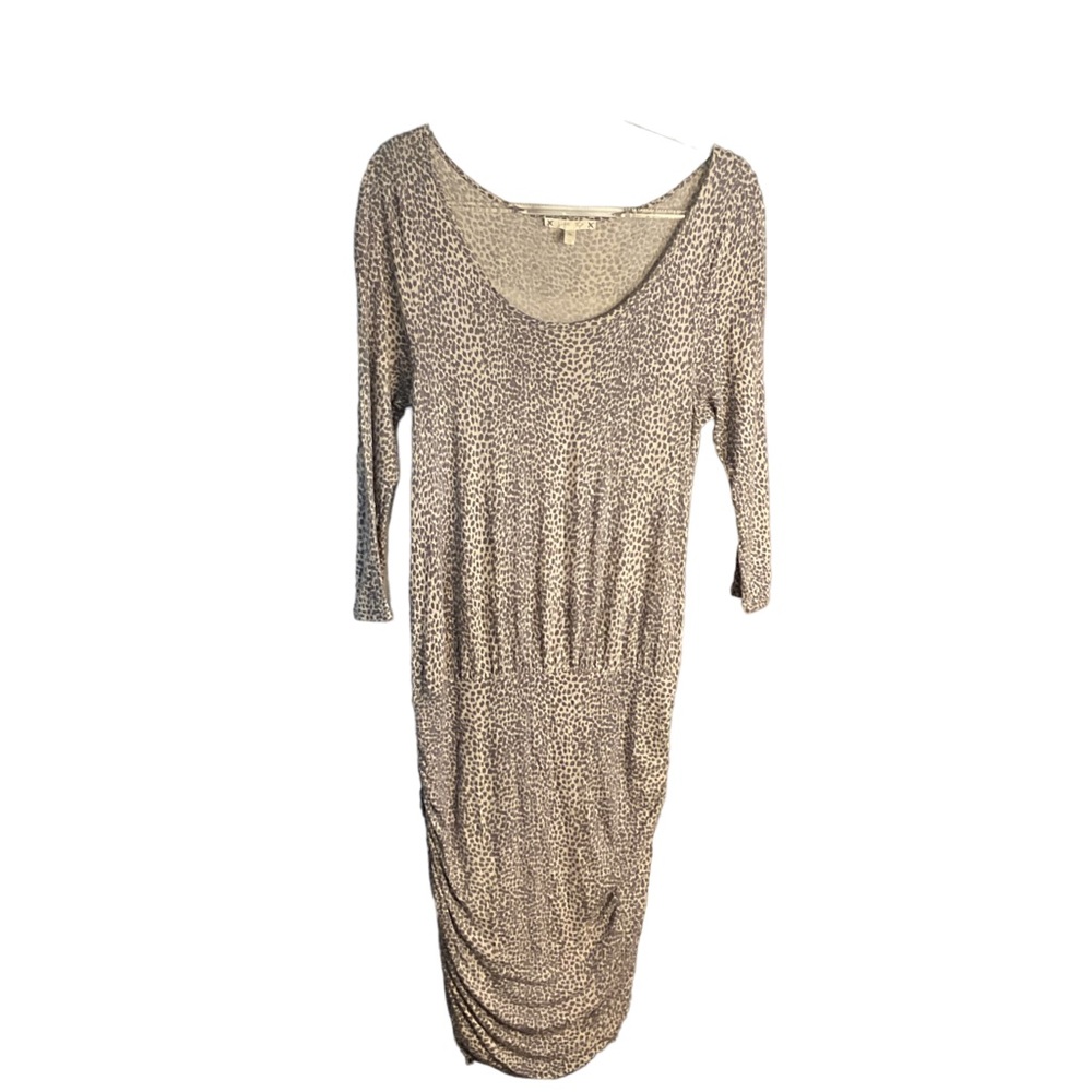 Soft Joie Animal Print Elastic Waist Ruched Side Scoop Neck Midi Dress Size M